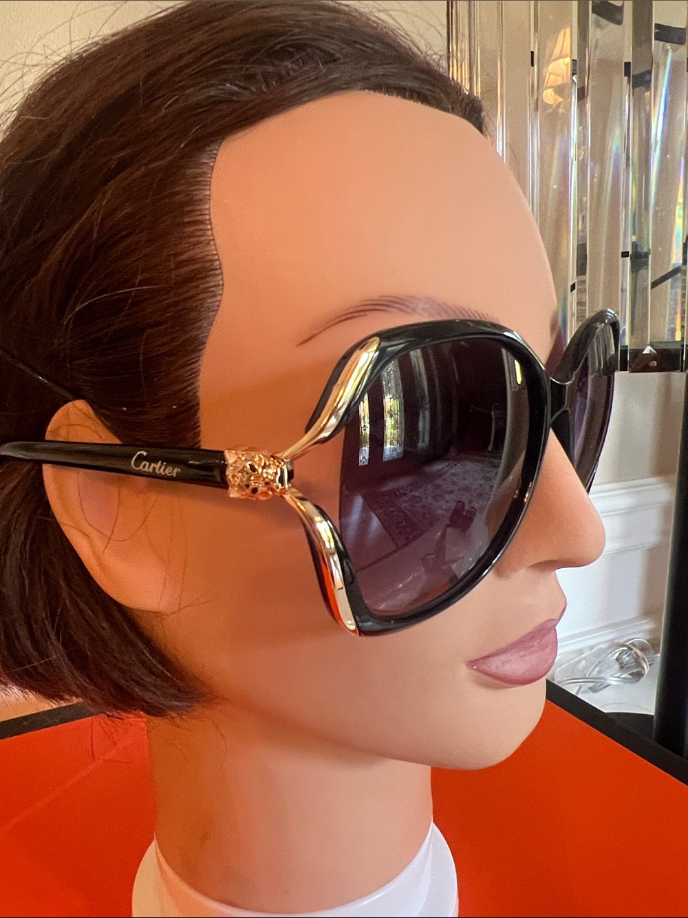 Cartier Black and Gold Oversized Women's Sunglasses